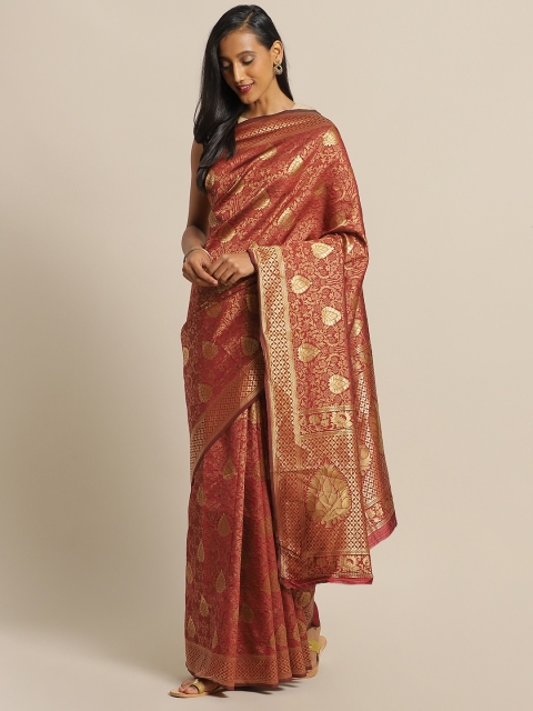 

Mitera Maroon & Golden Silk Blend Woven Design Banarasi Saree