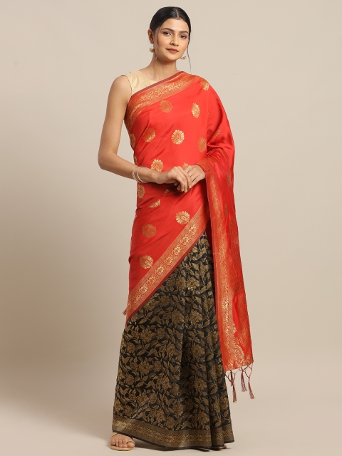 

Mitera Red & Black Silk Blend Woven Design Banarasi Half & Half Saree