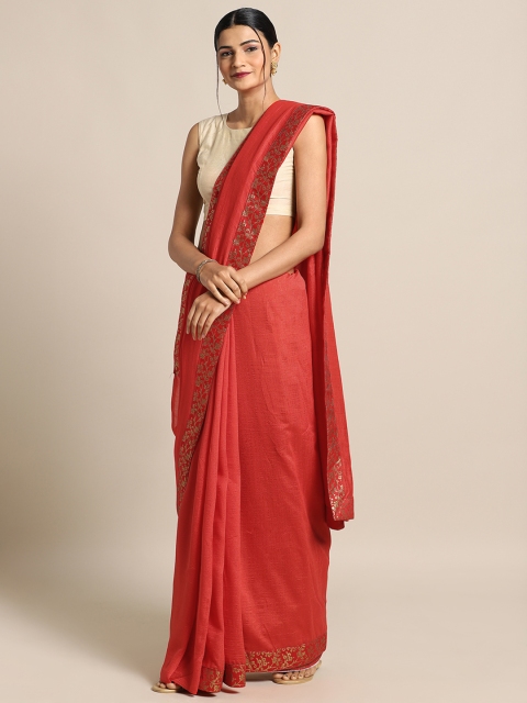

Mitera Red Solid Silk Blend Saree