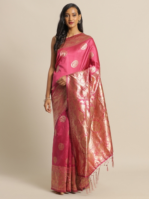 

Mitera Peach-Coloured Silk Blend Woven Design Banarasi Saree