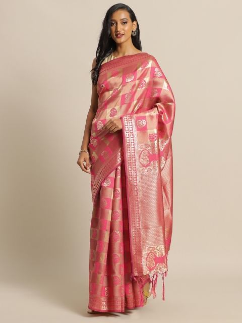 

Mitera Peach-Coloured Silk Blend Woven Design Banarasi Saree