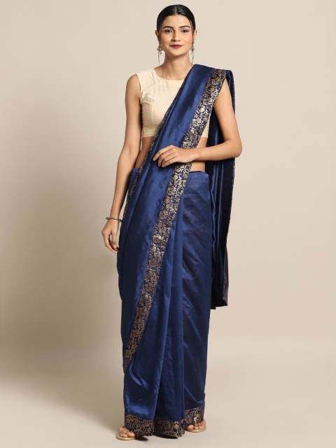 

Mitera Navy Blue Solid Silk Blend Saree