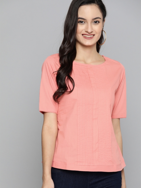 

HERE&NOW Women Pink Solid Pure Cotton Top