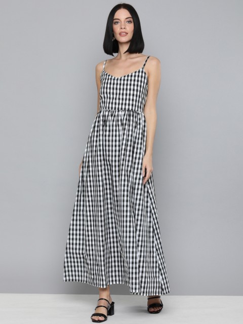 

HERE&NOW Women White & Black Checked Maxi Dress