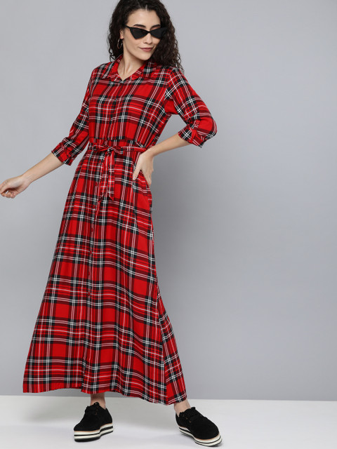 

HERE&NOW Women Red & Black Checked Maxi Dress