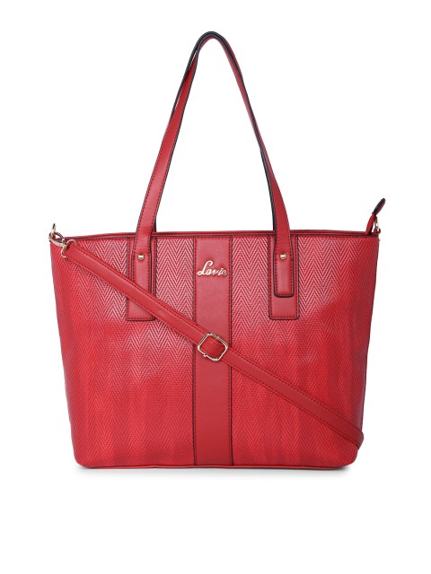 

Lavie Red Textured Tote Bag