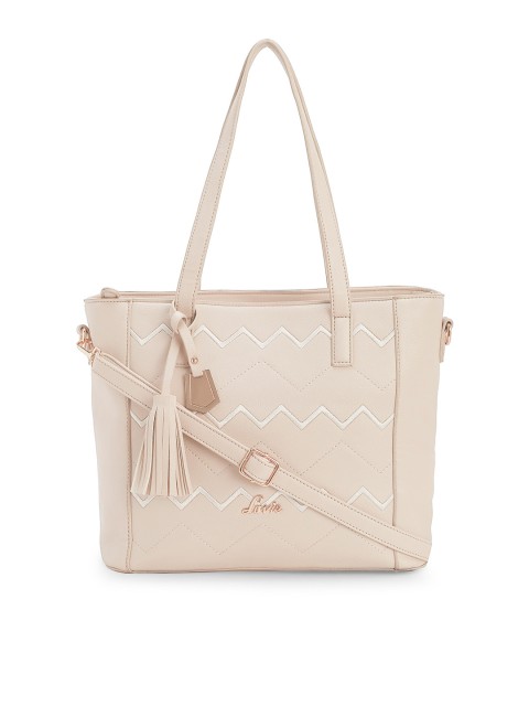 

Lavie Beige Self Design Tote Bag