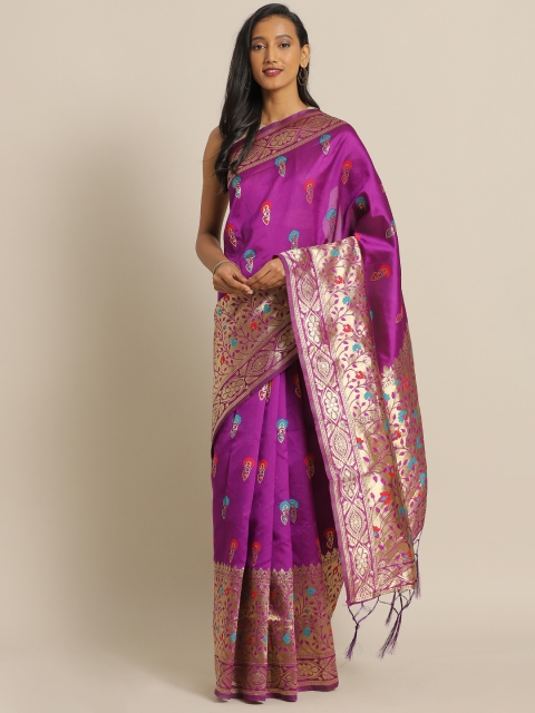 

Mitera Purple & Gold-Toned Silk Blend Woven Design Banarasi Saree
