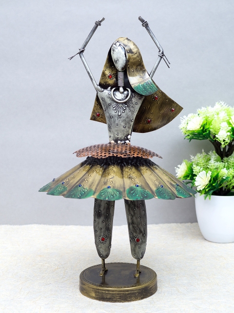 

Golden Peacock Brown & Silver-Toned Handcrafted Rajasthani Dancing Lady Decorative Showpiece