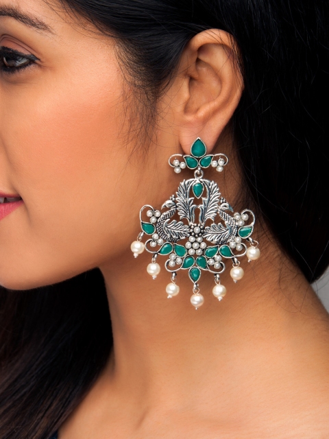 

Rubans Silver & Sea Green Peacock Drop Earrings