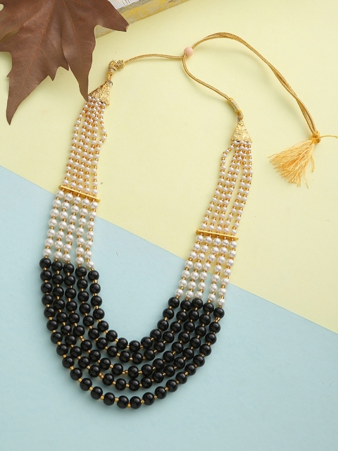 

Infuzze Black & White Gold Plated Brass Layered Necklace