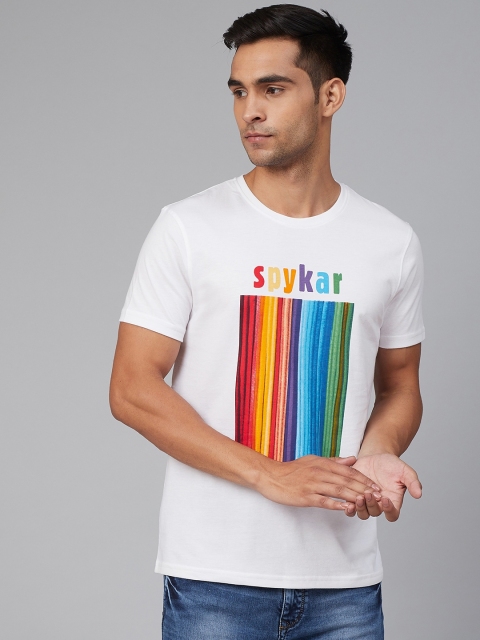 

SPYKAR Men White & Red Printed Round Neck T-shirt