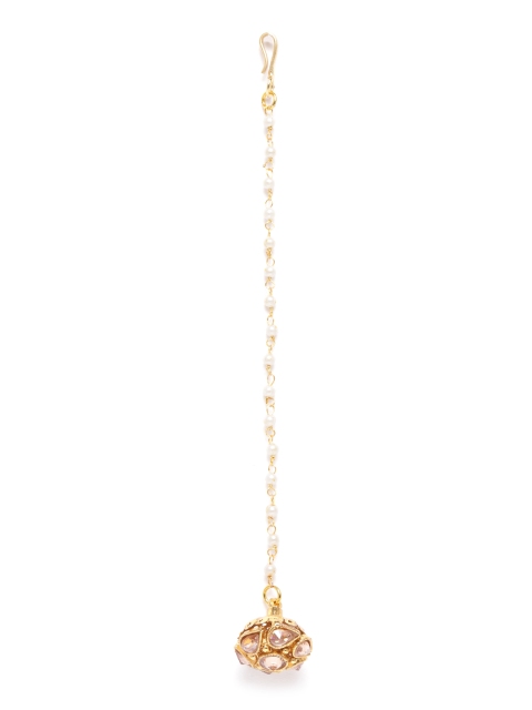 

JEWELS GEHNA Off-White Gold-Plated Stone Studded & Beaded Borla Maang Tika