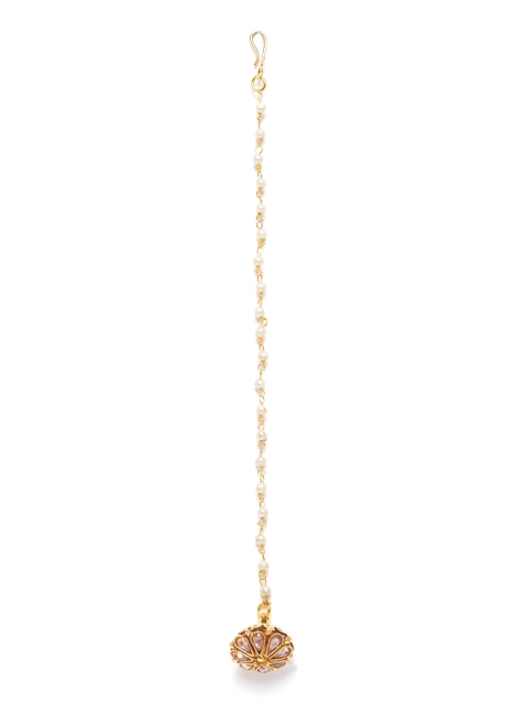 

JEWELS GEHNA Off-White Gold-Plated Stone-Studded & Beaded Borla Maang Tikka