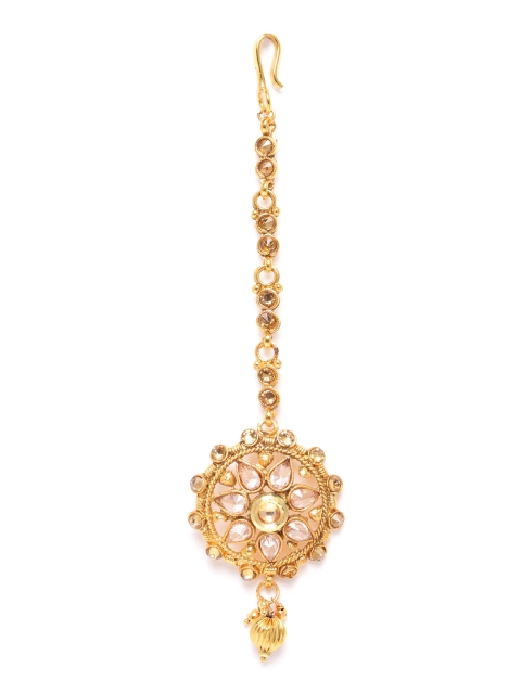 

JEWELS GEHNA Gold-Plated Stone-Studded & Beaded Floral Shaped Maang Tika