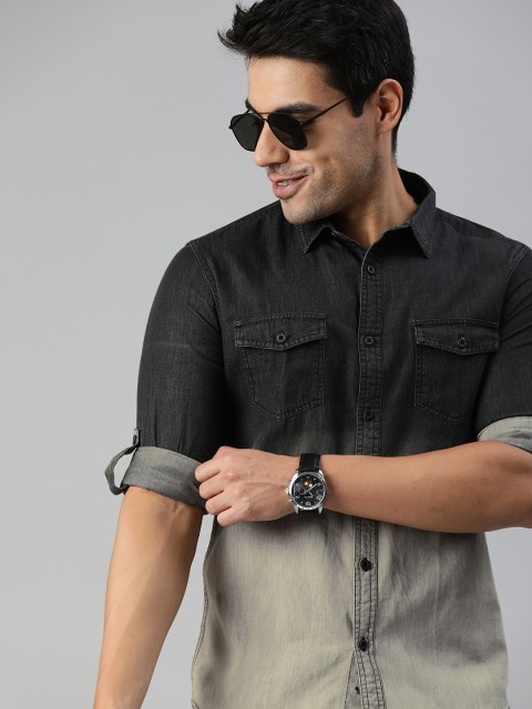 

HERE&NOW Men Black & Grey Slim Fit Faded Casual Shirt