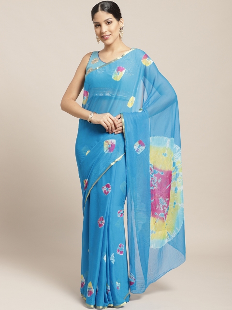 

Chhabra 555 Blue & Yellow Printed Bandhani Saree