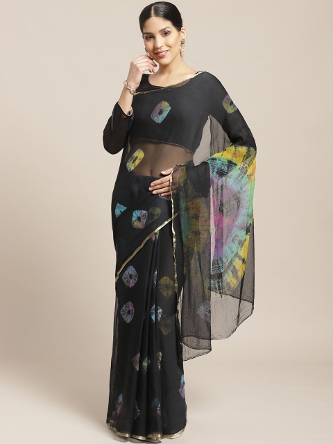 

Chhabra 555 Black & Pink Printed Bandhani Saree