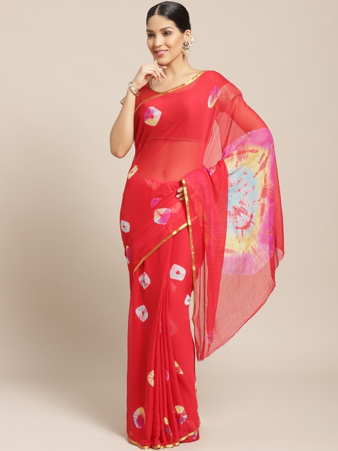 

Chhabra 555 Red & Yellow Printed Bandhani Saree