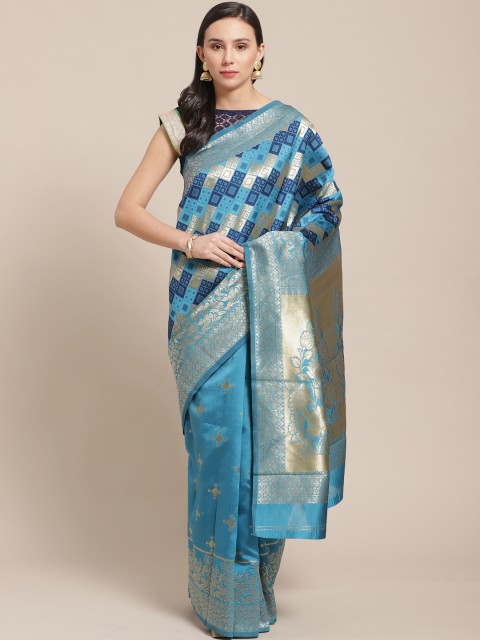 

Chhabra 555 Blue & Golden Handloom Woven Design Kanjeevaram Saree
