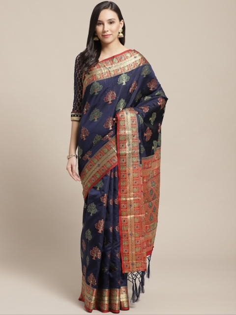 

Chhabra 555 Navy Blue & Maroon Woven Design Banarasi Saree