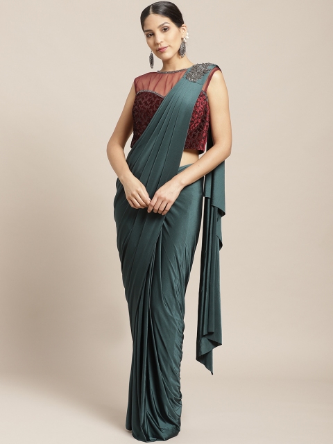 

Chhabra 555 Green Solid Ready To Wear Saree