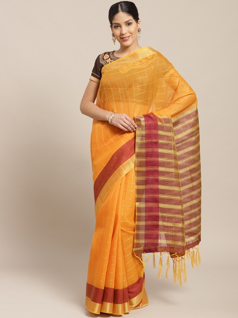 

Chhabra 555 Mustard Yellow & Maroon Checked Banarasi Saree