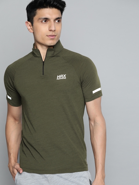 

HRX by Hrithik Roshan Men Olive Green Regular Fit Wool Blend Antimicrobial Running T-shirt