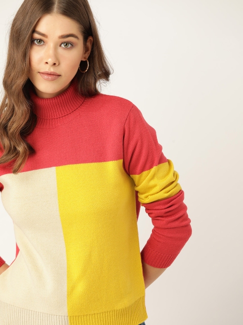 

DressBerry Women Yellow & Pink Acrylic Colourblocked Pullover
