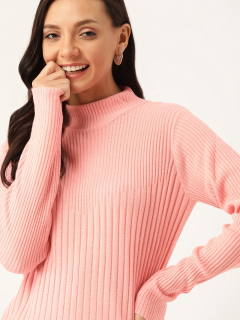 

DressBerry Women Peach-Coloured Self-Striped Pullover