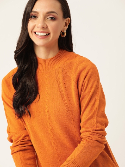 

DressBerry Women Rust Orange Cable Knit Pullover