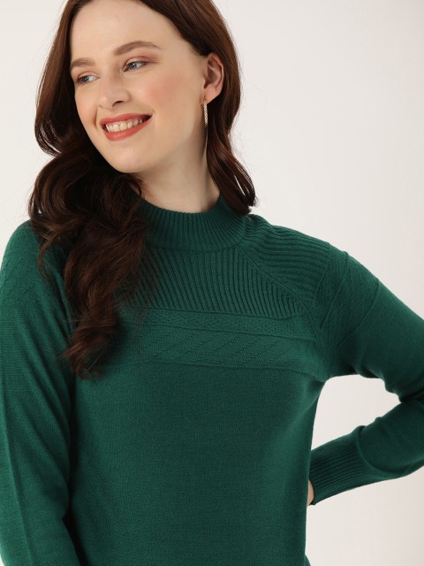 

DressBerry Women Green Self Design Pullover Sweater
