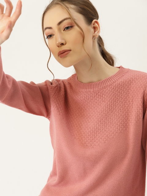 

DressBerry Women Dusty Pink Self Design Pullover