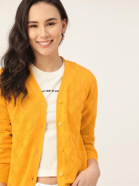 

DressBerry Women Mustard Yellow Open-Knit Acrylic Cardigan