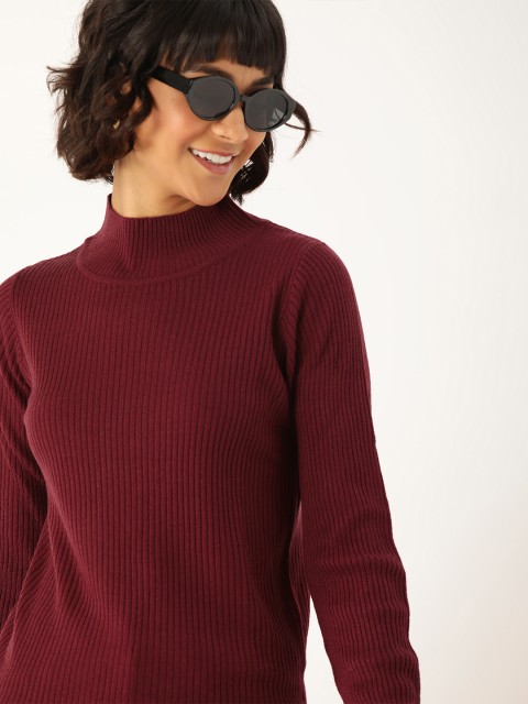 

DressBerry Women Maroon Solid Pullover Sweater