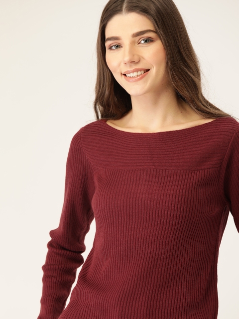 

DressBerry Women Maroon Ribbed Winter Top