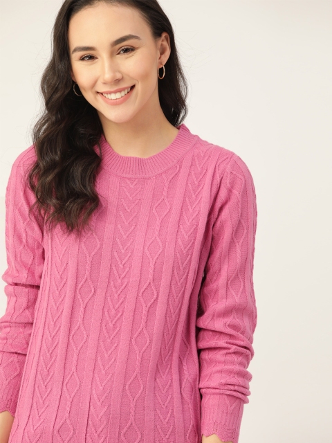 

DressBerry Women Pink Cable Knit Acrylic Pullover