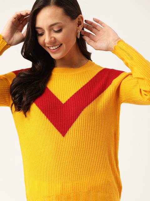 

DressBerry Women Yellow & Red Self Design Acrylic Pullover