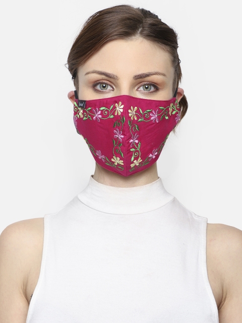 

Anekaant Women Pink Embroidered 3-Ply Reusable Cloth Mask