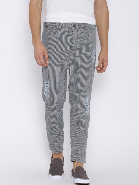 

Jack & Jones Navy Striped Cropped Fit Jeans, Navy blue