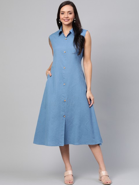 

Yufta Women Blue Solid Shirt Dress