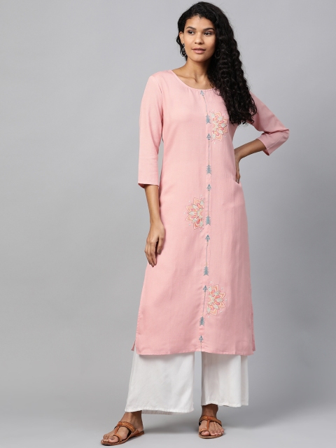 

Yufta Women Pink Embroidered Straight Kurta