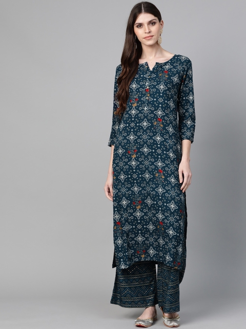 

Yufta Women Navy Blue & Golden Bandhani Print Kurta with Palazzos