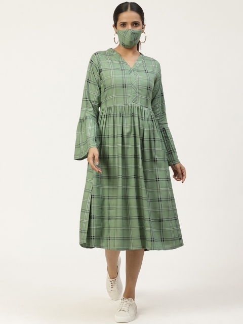 

GERUA Women Green Black Checked A-Line Dress