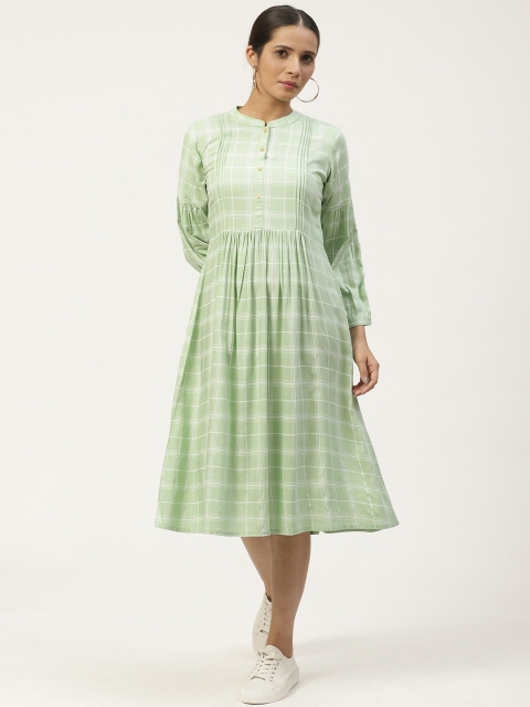 

GERUA Women Green & Off-White Checked A-Line Dress