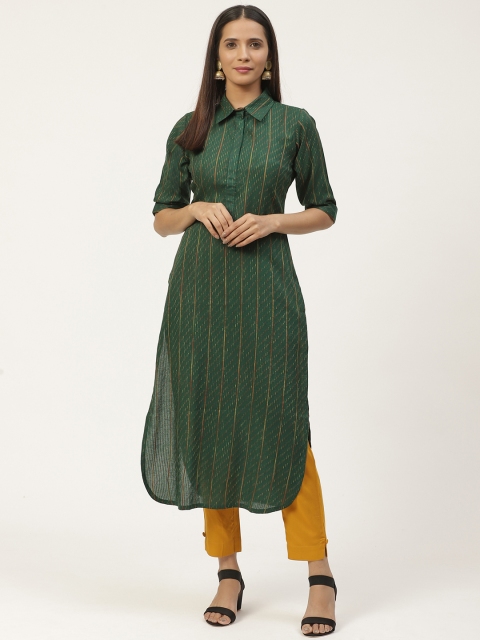

GERUA Women Green & Orange Woven Design Pathani Kurta
