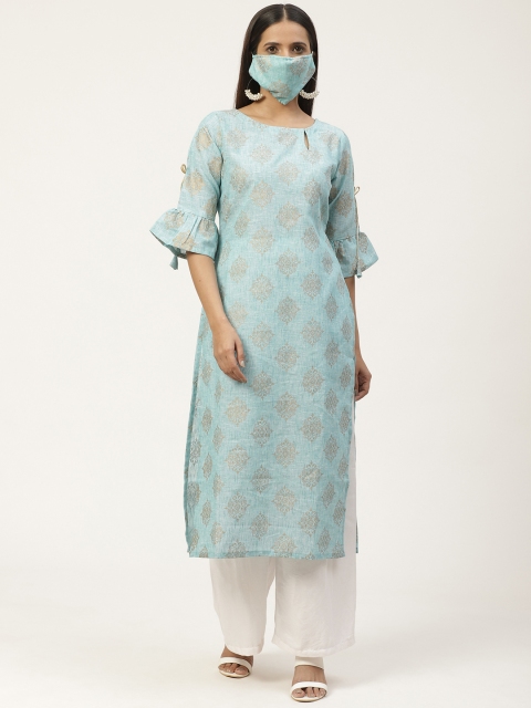 

GERUA Women Blue Golden Printed Straight Kurta