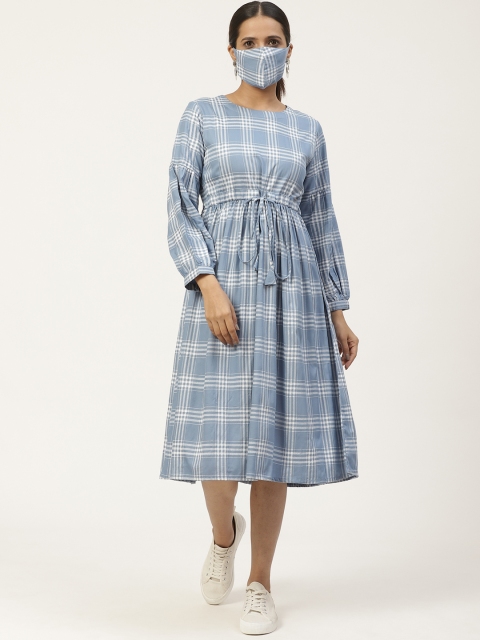 

GERUA Women Blue White Checked A-Line Dress