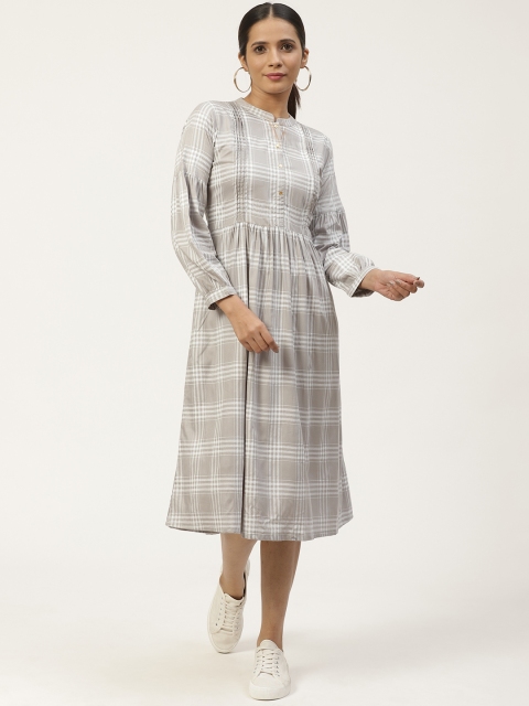 

GERUA Women Grey & White Checked A-Line Dress