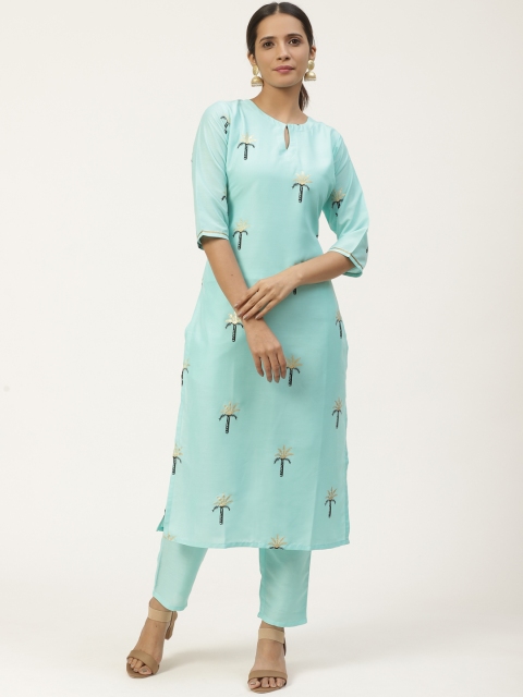 

GERUA Women Blue & Golden Printed Kurta with Trousers